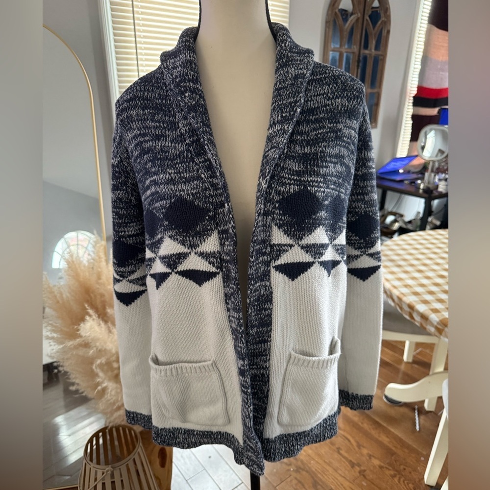 GAP Navy and White Geometric Cardigan